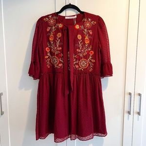 Zara Trafaluc Collection Maroon Red Floral Short Sleeve